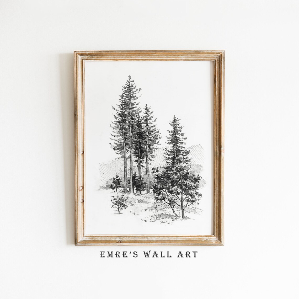 Neutral Tree Sketch, Vintage Rustic Landscape Art Print