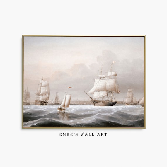 Tall Ships At Sea Vintage Sailing Ship Maritime Oil Painting Poster