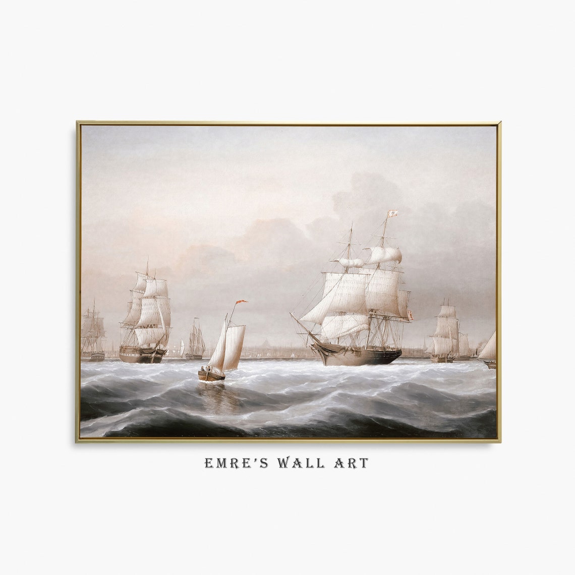 Vintage Sailboat Oil Painting Decor Antique Lake House Art Print Seascape Wall Art Coastal Vintage Art
