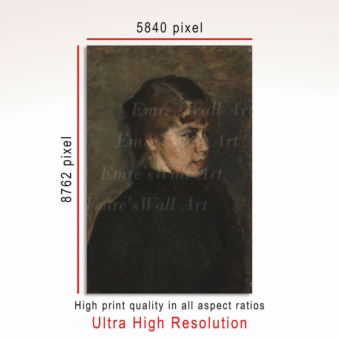 Moody Portrait of Young Woman with Brown Hair Vintage Oil Art Poster - Image 3