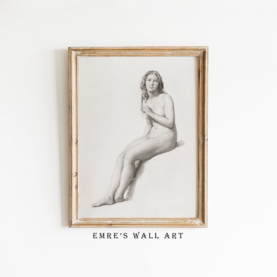 Antique Woman Sketch Art Vintage Sketch Art Print Nude Wall Art Vintage Woman Drawing Bathroom Neutral Wall Art Naked Woman Drawing