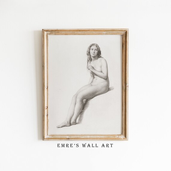Classical Figure Study Pencil Sketch Seated Woman Art Poster