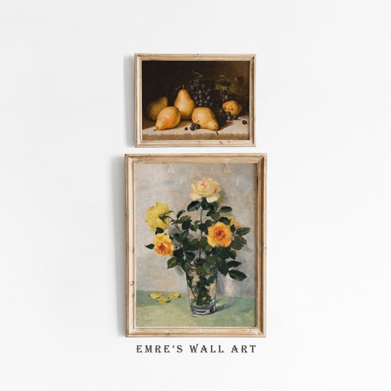 Vintage Oil Painting Still Life Oil Painting Farmhouse Kitchen Print Set Moody Wall Art Art Set