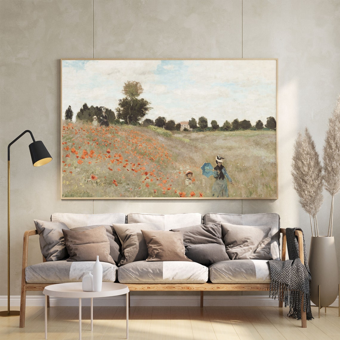 Vintage Summer Field Landscape Painting Poppy Field Painting Vintage Spring Wall Art Wildflower Oil Painting - Image 2