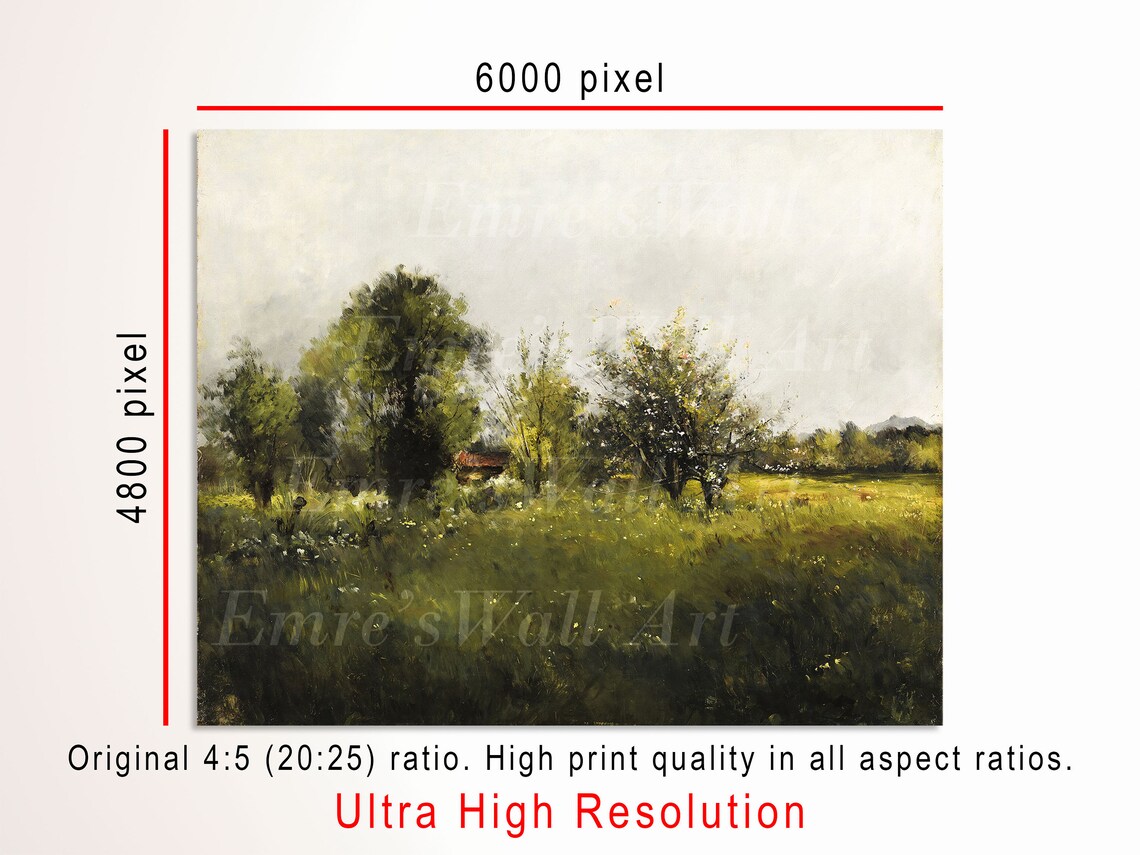 Green Meadow Cottage Country Landscape Vintage Oil Painting Poster - Image 3