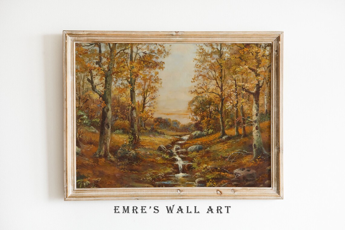 Autumn Landscape Oil Painting, Vintage Rustic Decor - Image 2
