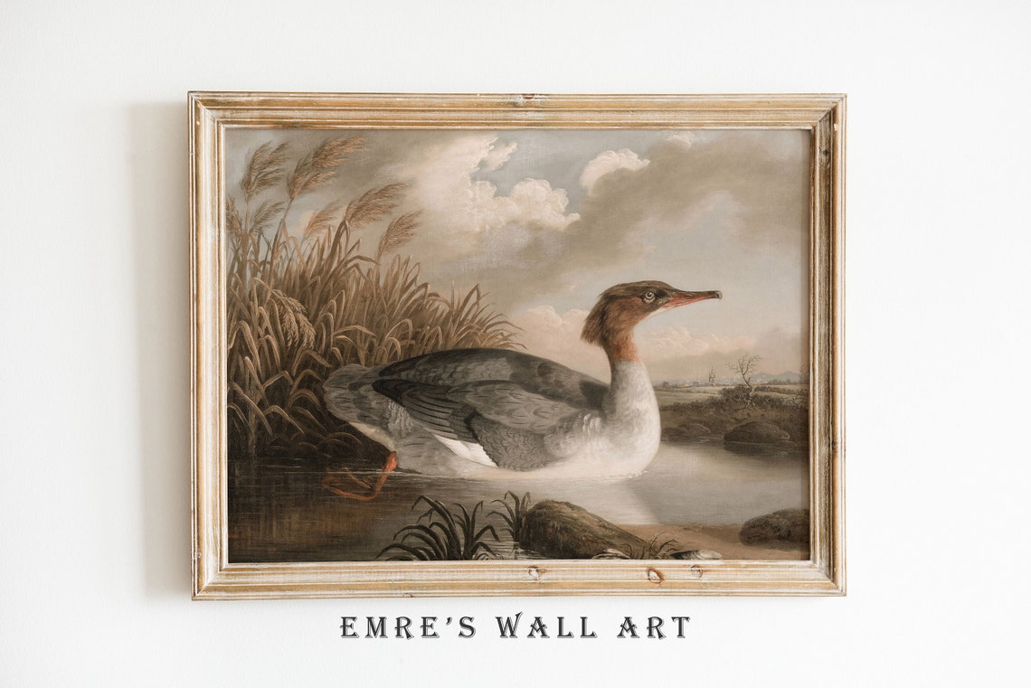 Vintage Farmhouse Oil Painting Duck Art Print Duck Oil Painting Farm Animal Art Print Farmhouse Landscape Print Wildlife Oil Painting - Image 2