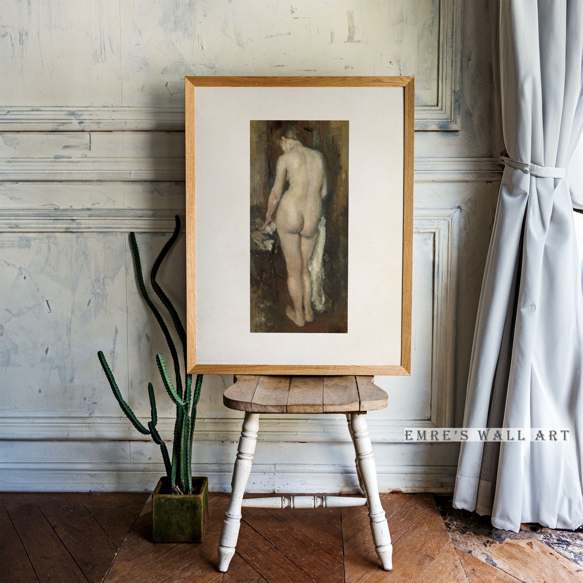 Naked Woman Painting Vintage Neutral Woman Portrait Muted Bathroom Wall Art Antique Woman Print Victorian Woman Art Nude Woman Painting - Image 4