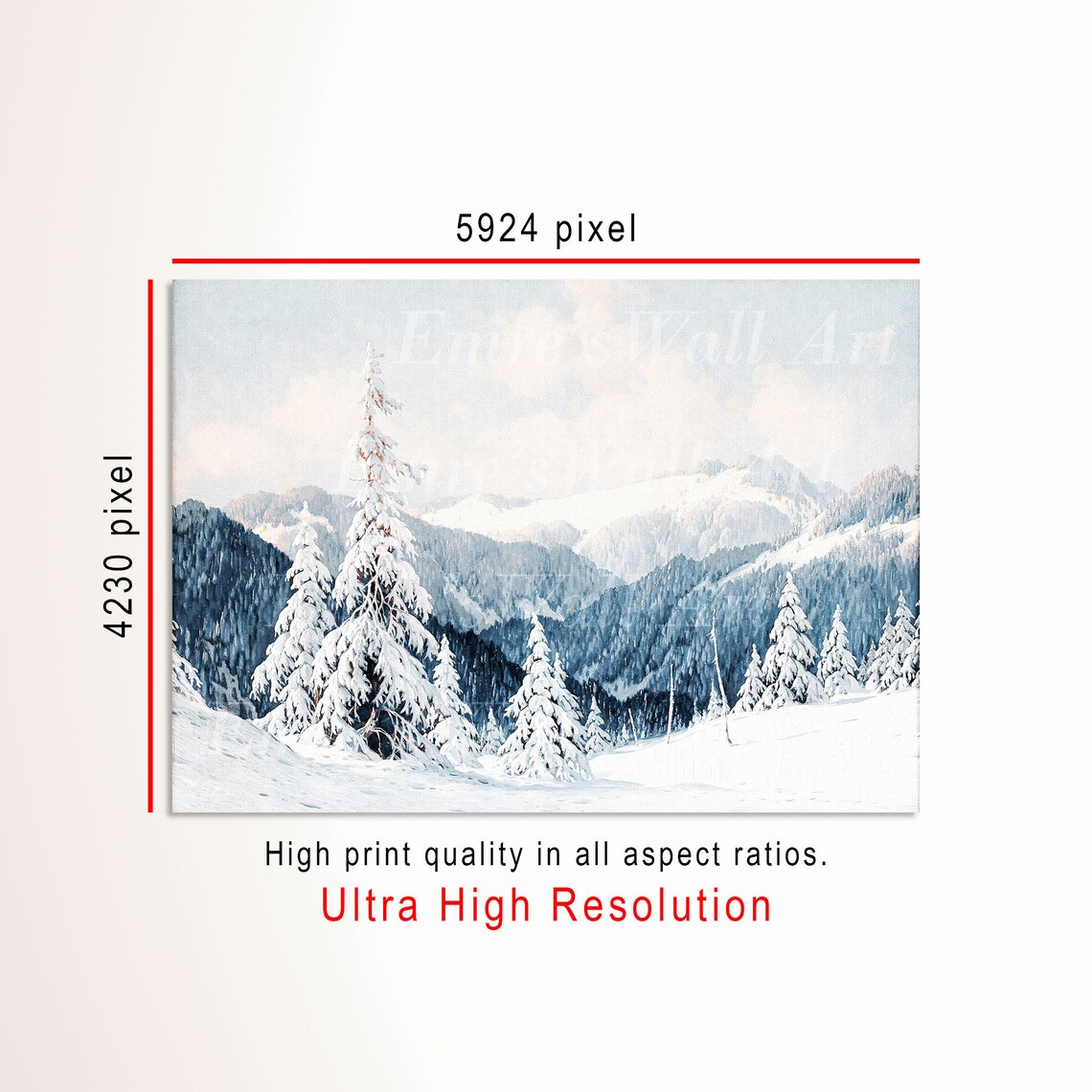 Snowy Mountain Pines Blue Winter Landscape Vintage Oil Painting Poster - Image 3