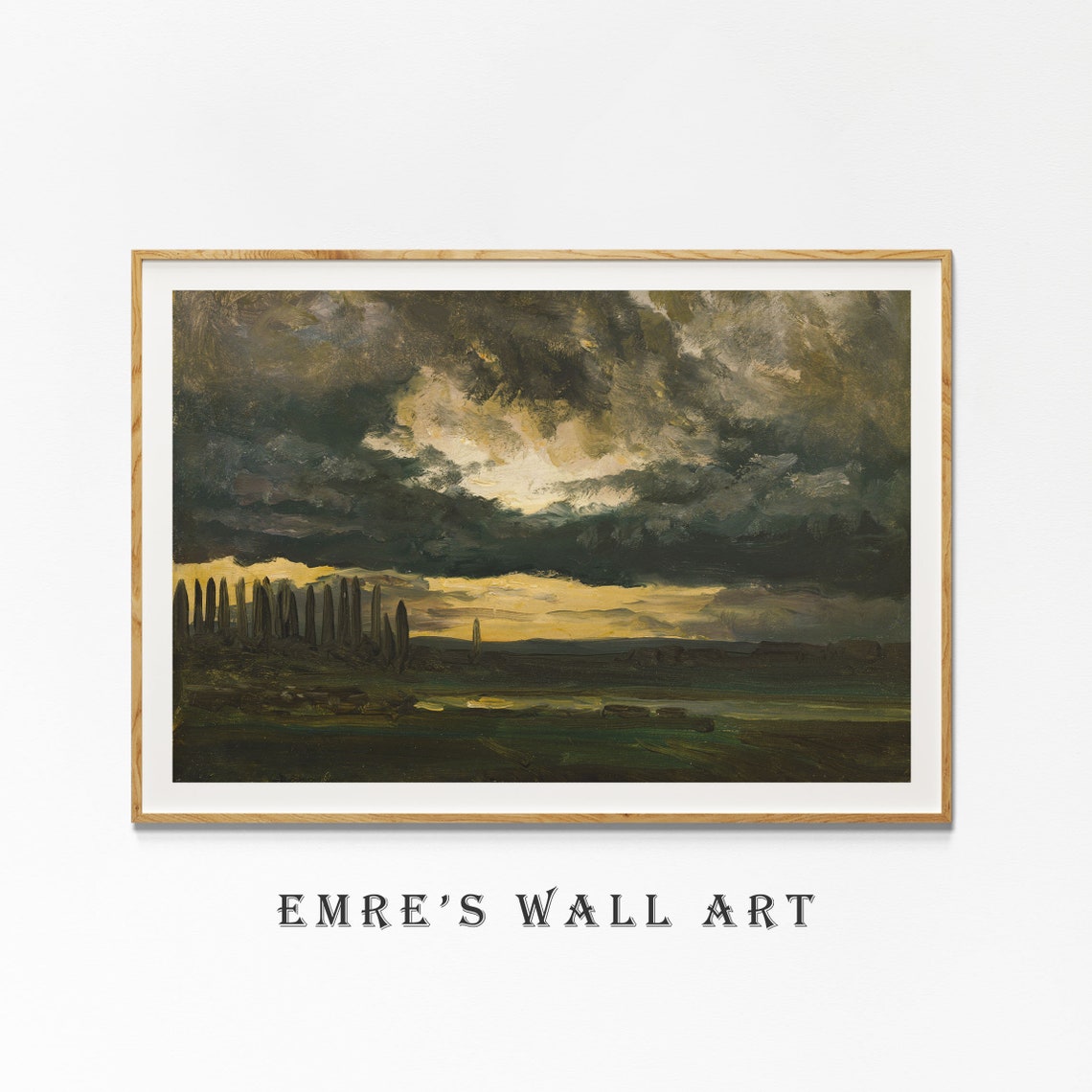 Dark Storm Clouds Over Cypress Trees Moody Sunset Landscape Poster - Image 4
