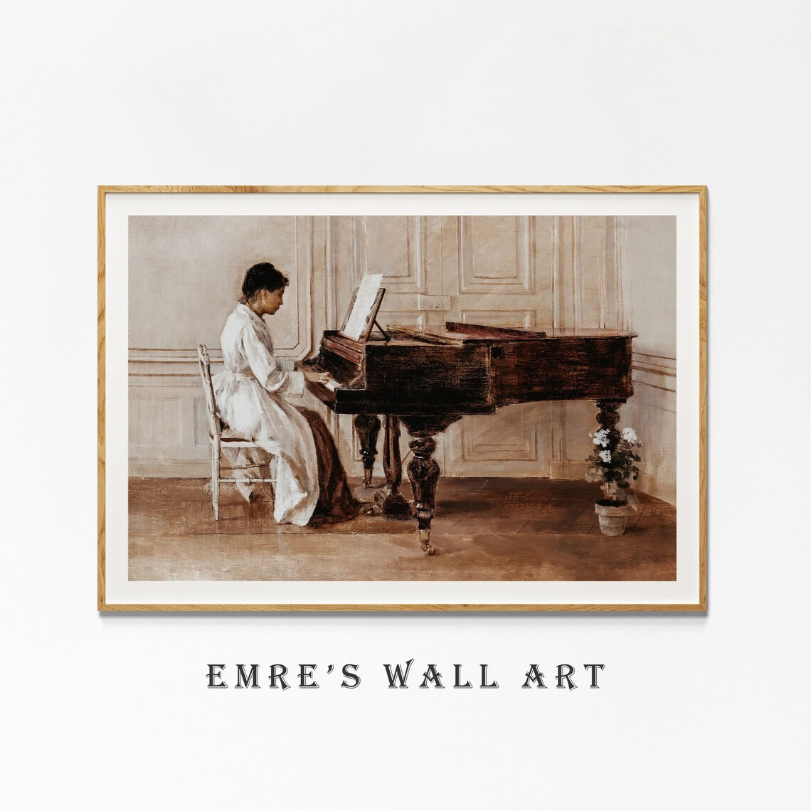 Woman Playing Grand Piano Vintage Parlor Scene Oil Painting Poster - Image 4