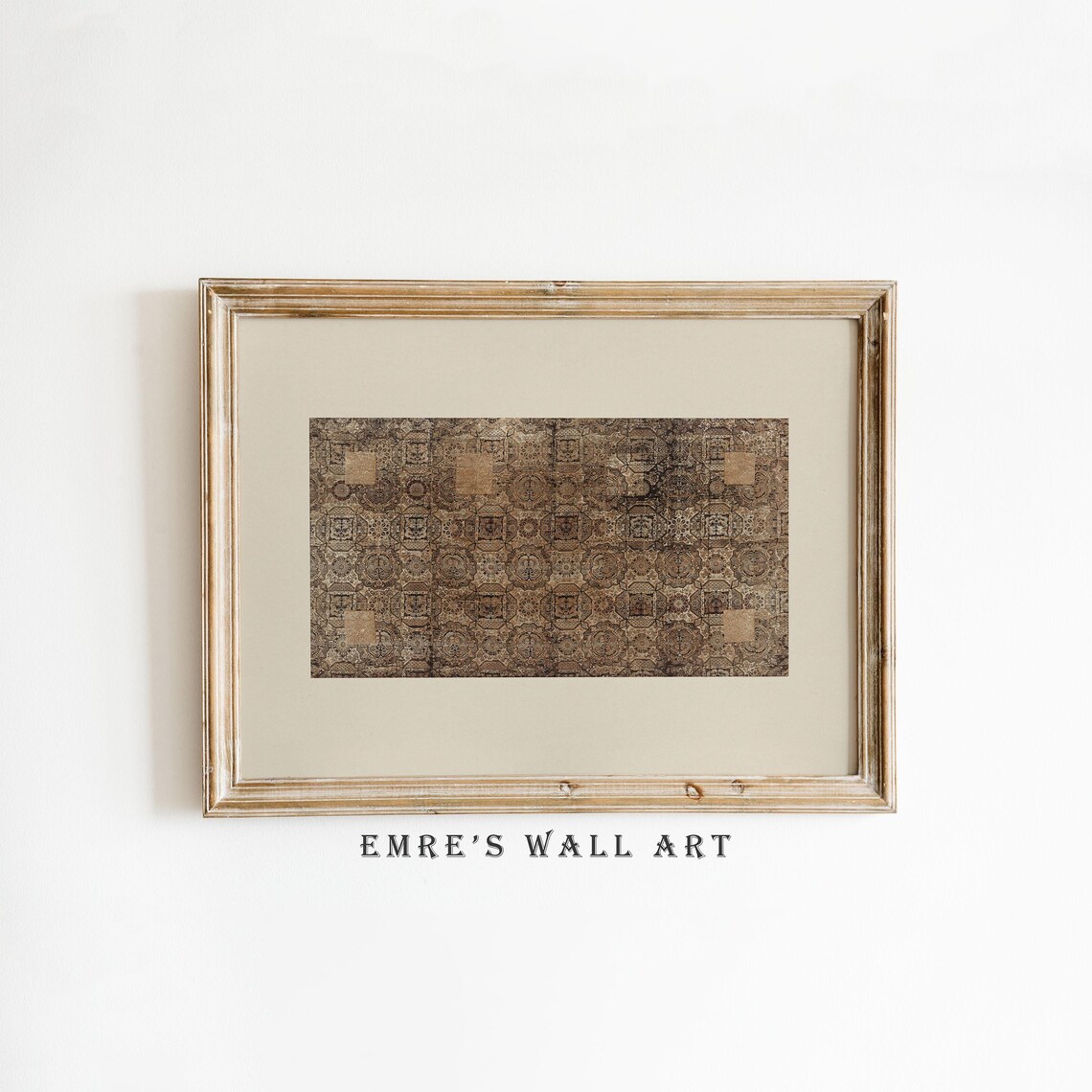 Vintage Tapestry Wall Art, Antique Brown Rug Print