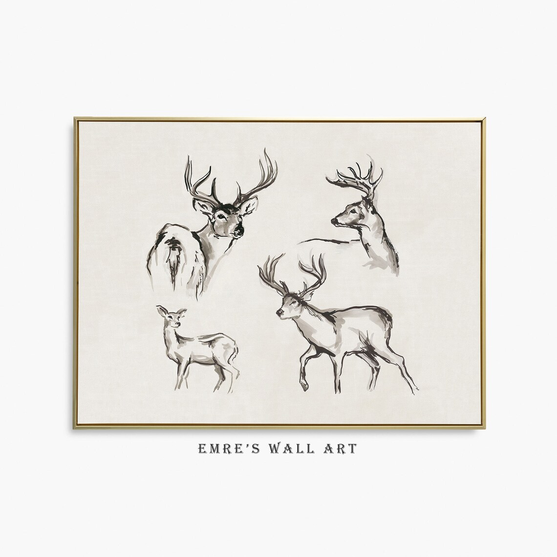 Antique Rustic Deer Sketch Vintage Christmas Art Print