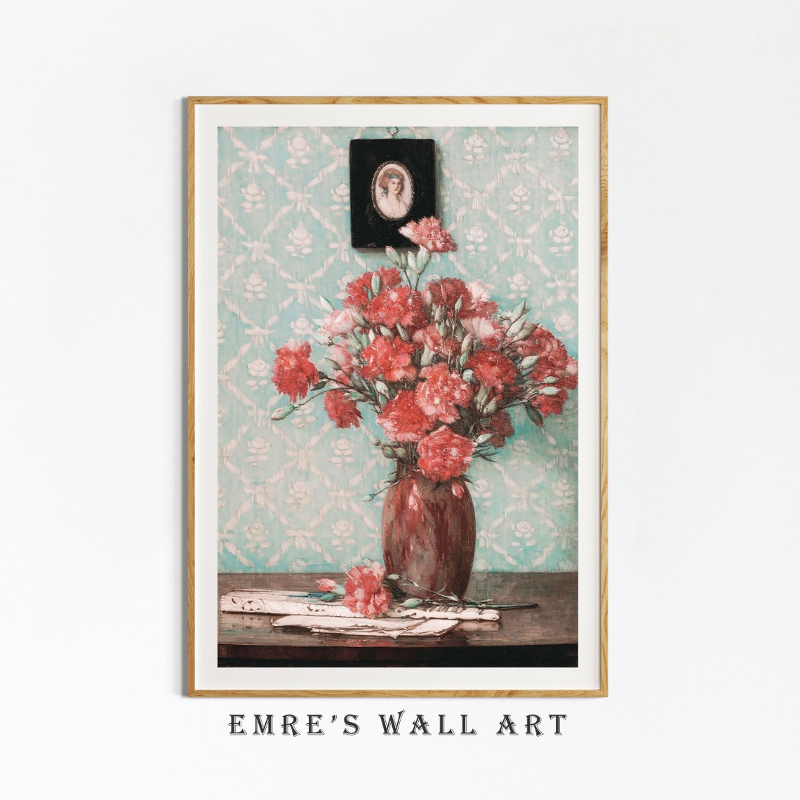 Pink Carnations Vase Still Life Vintage Floral Painting Wall Art - Image 4
