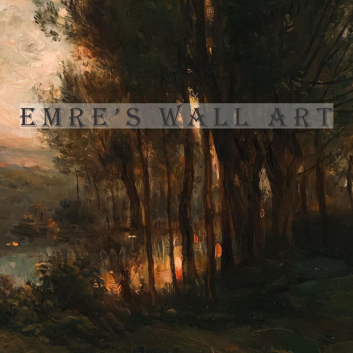Rustic Forest Landscape Painting, Vintage Farmhouse Art Print - Image 2