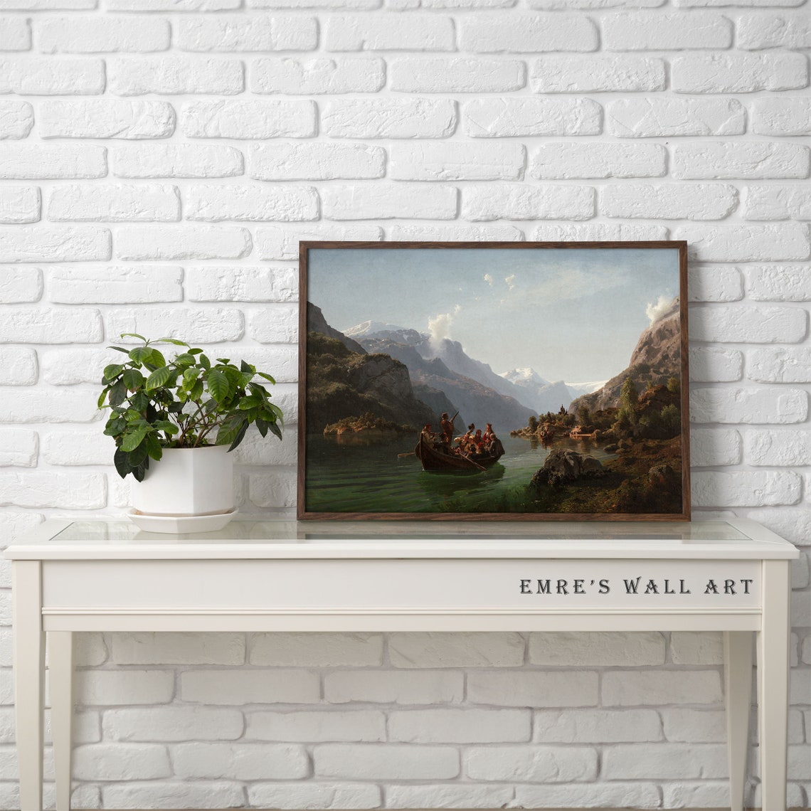 Boat On The Lake Art Print Vintage Lake Landscape Oil Painting Antique Rustic Country Wall Decor Summer Landscape Painting - Image 2
