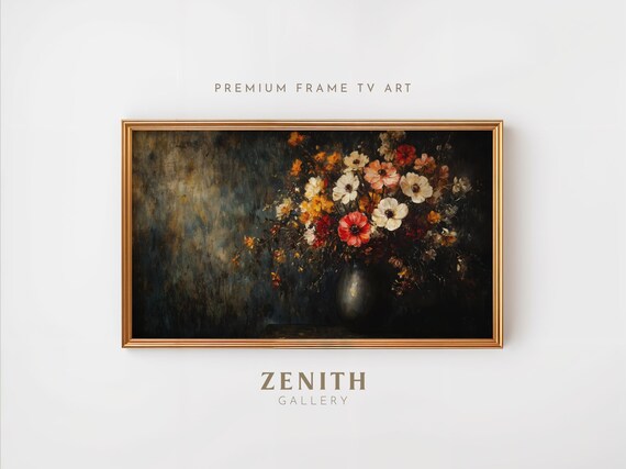 Frame Tv Art Fall Flower Vase Vintage Autumn Floral Painting Moody Thanksgiving Still Life Screensaver Rustic Botanical Fall Decor