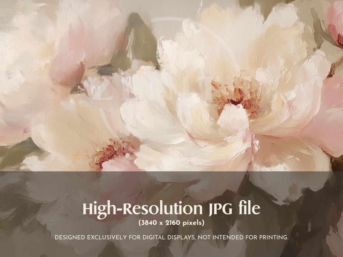White Peonies Soft Romantic Vintage Floral Oil Painting Wall Poster - Image 3