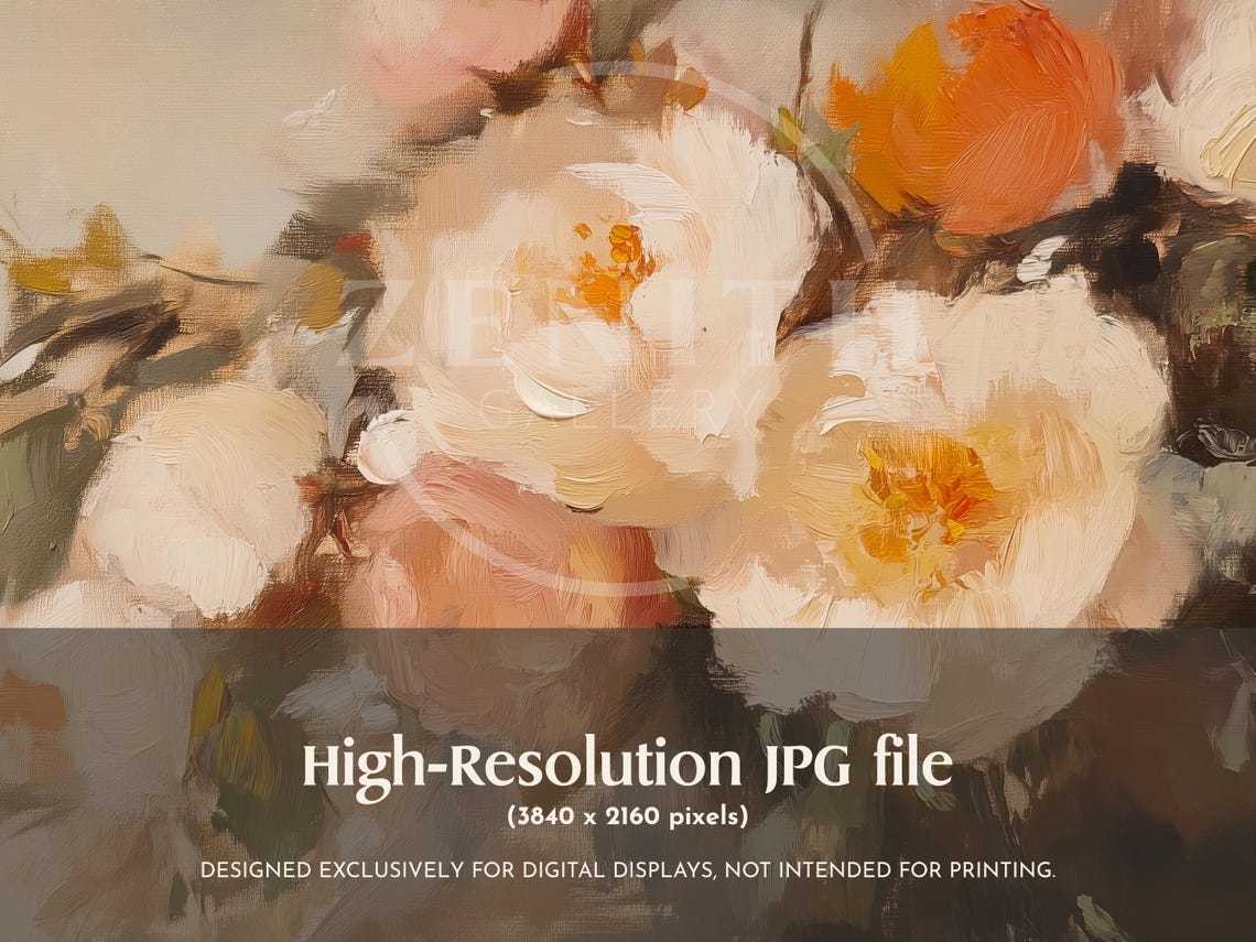 White Peony Blossoms Loose Impressionist Vintage Floral Art Poster - Image 3