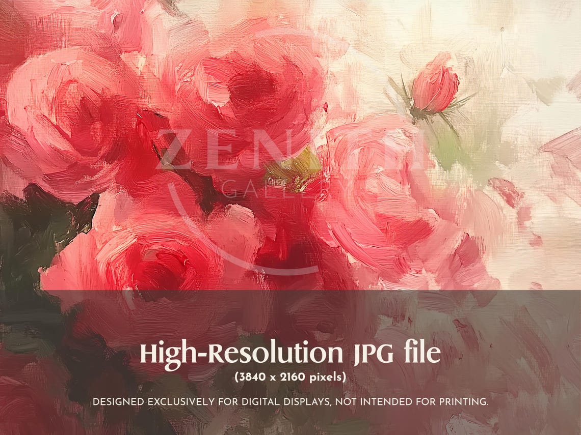 Pink Roses Loose Impressionist Vintage Romantic Floral Art Poster - Image 3