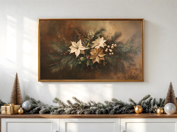 Winter Floral Frame Tv Art Vintage Dark Moody Christmas Artwork For Frame Tv