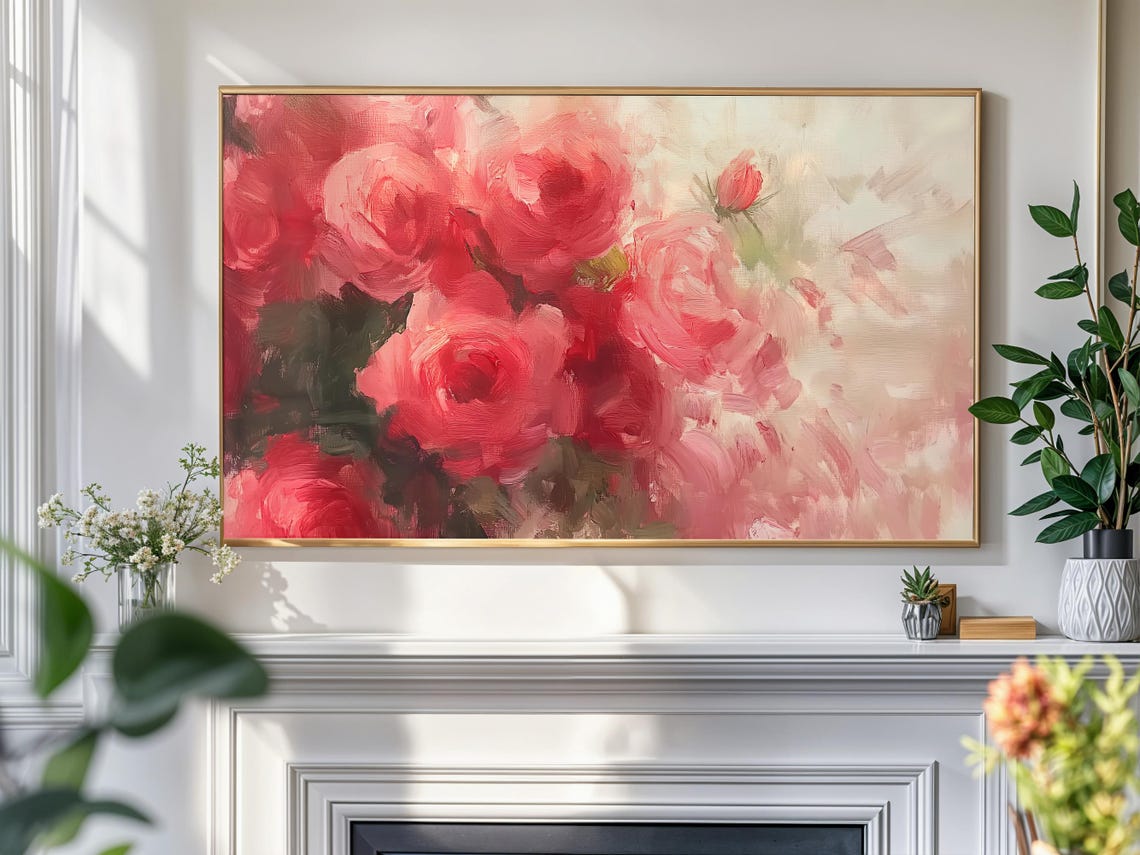 Pink Roses Loose Impressionist Vintage Romantic Floral Art Poster - Image 4