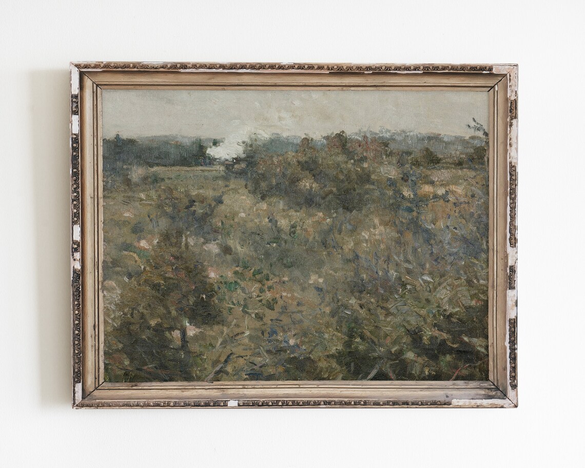 Vintage Meadow Landscape Art Print, Farmhouse Style