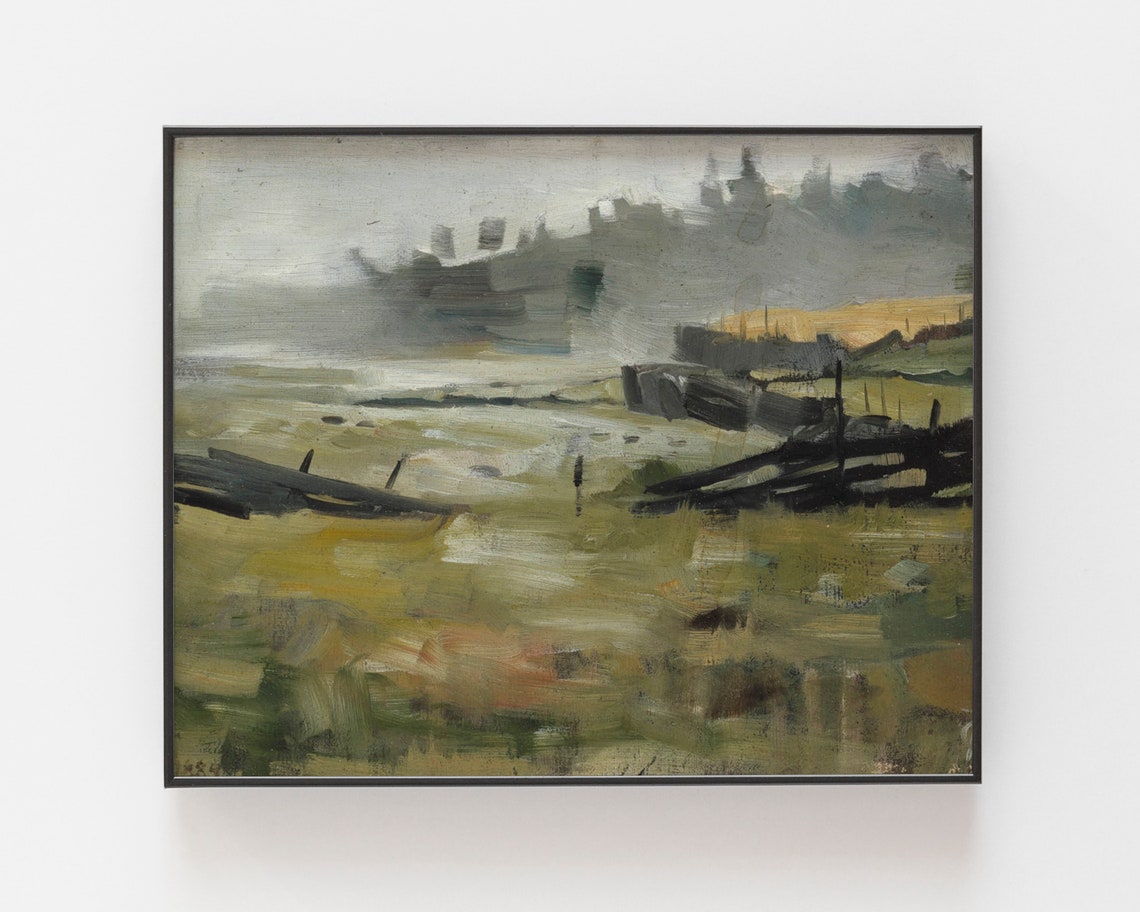 Farmhouse Print Antique Painting Country Painting Scenery Print Vintage Art Landscape Wall Art Nature Painting Farm Art Art