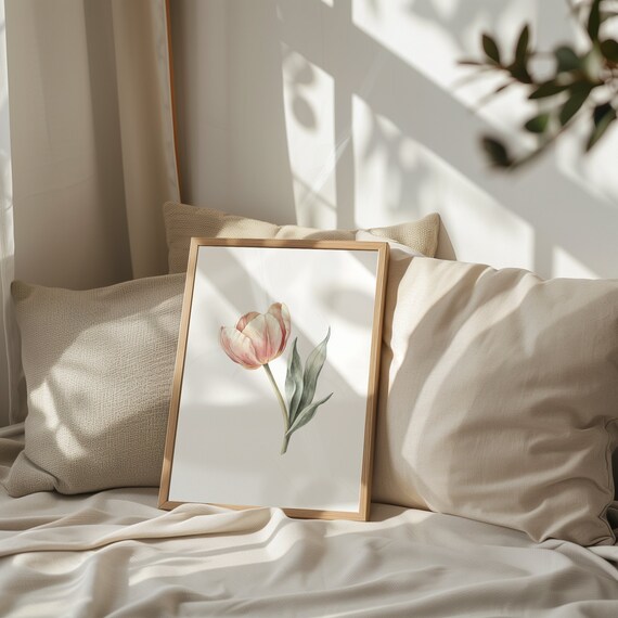 Watercolor Floral Print Botanical Wall Art Pink Flower Spring Decor Illustration Home