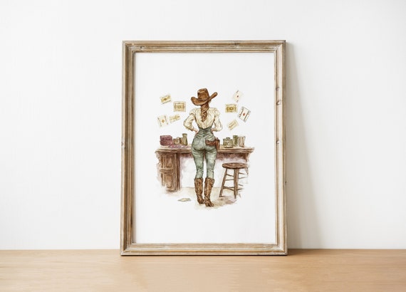 Vintage Western Cowgirl Art Print Country Wall Decor Rustic Cowboy Artwork Wild West Home Poster