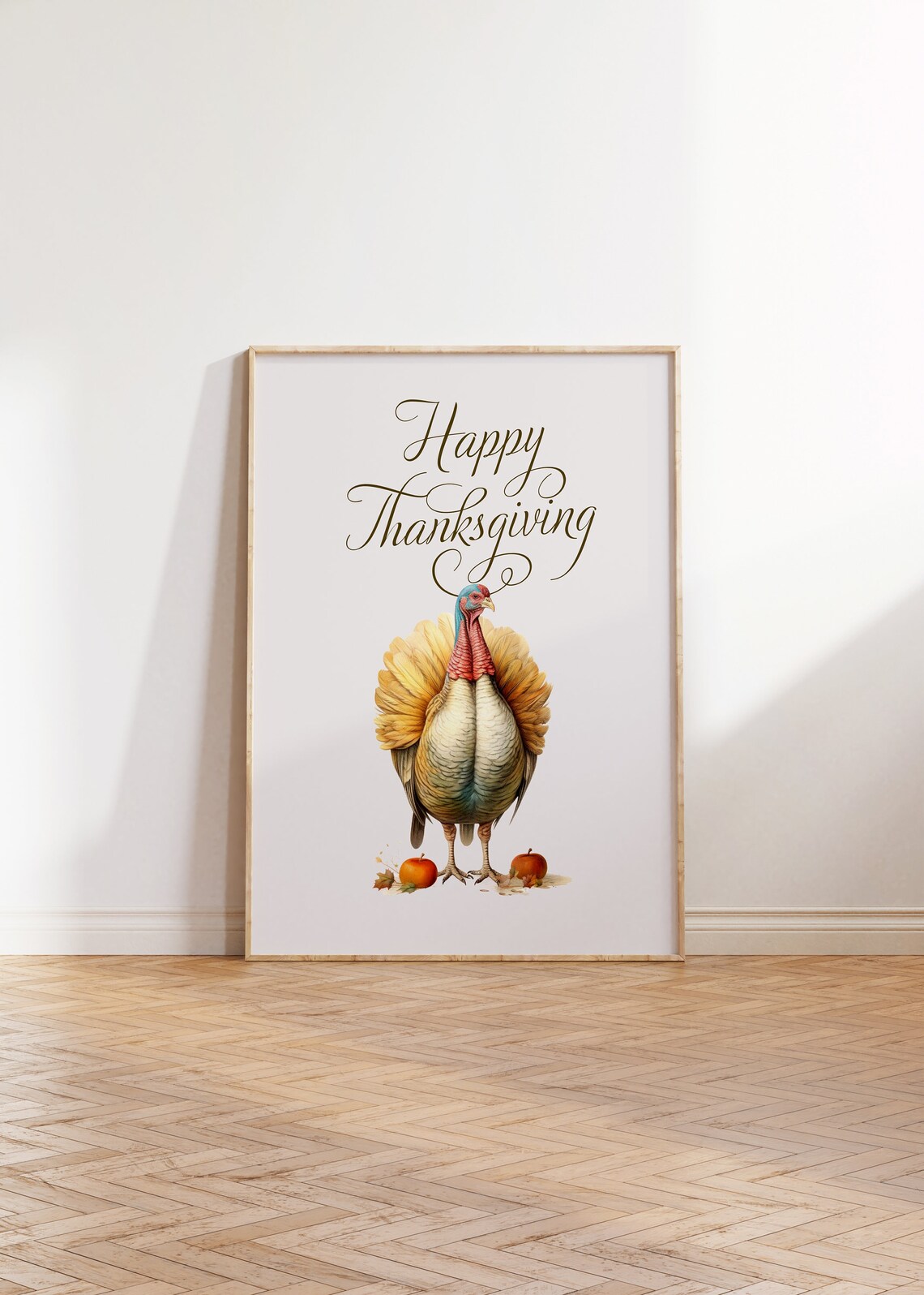 Happy Thanksgiving Turkey Watercolor With Pumpkins Autumn Holiday Poster