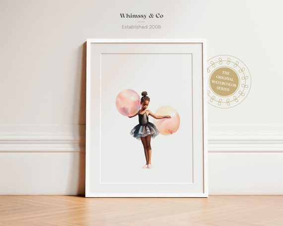 Black Ballerina Watercolor Illustration For Nursery Decor African Wall Art Girls Room