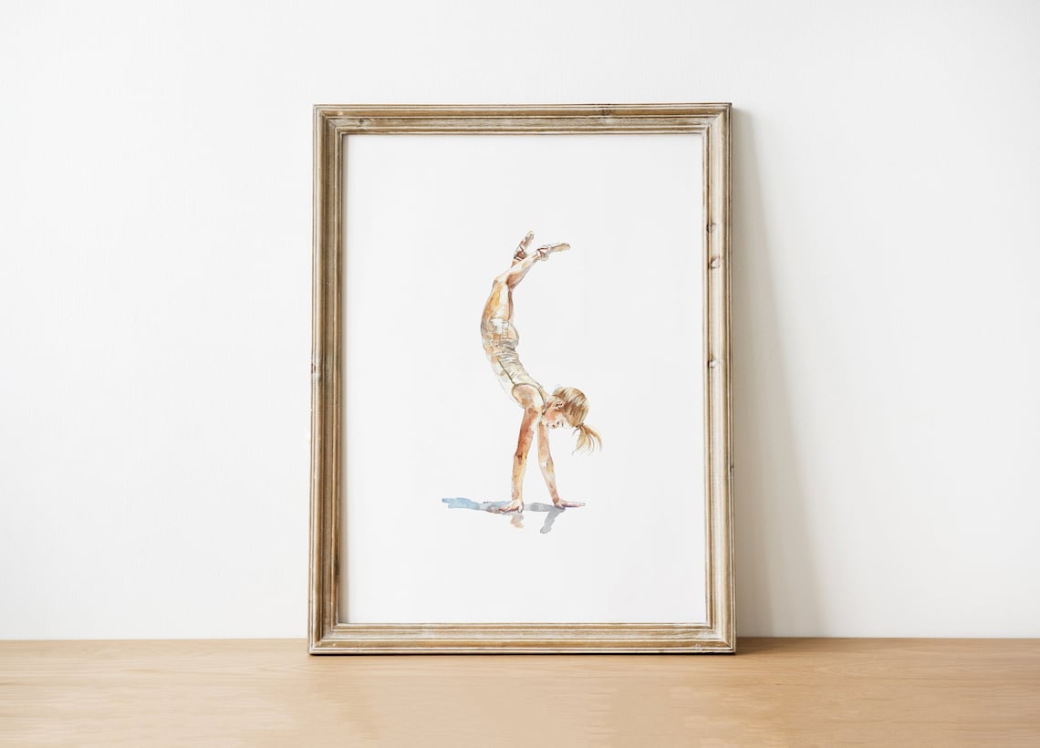 Gymnast Silhouette Art Print, Girl with Brown Hair