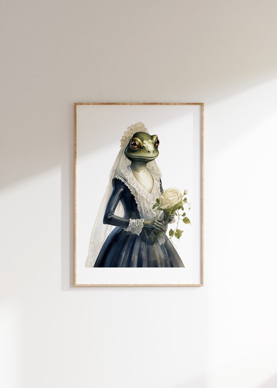 Spooktacular Halloween Toad Wall Art Vintage Frog Bride Witch Painting