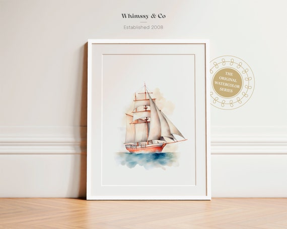 Nursery Decor Blue Sailing Art For Kids Room Nautical Boys Wall Vintage Coastal Sailboat Print