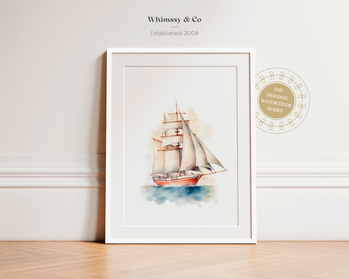 Tall Ship Watercolor Sailing Vessel Nautical Nursery Art Poster