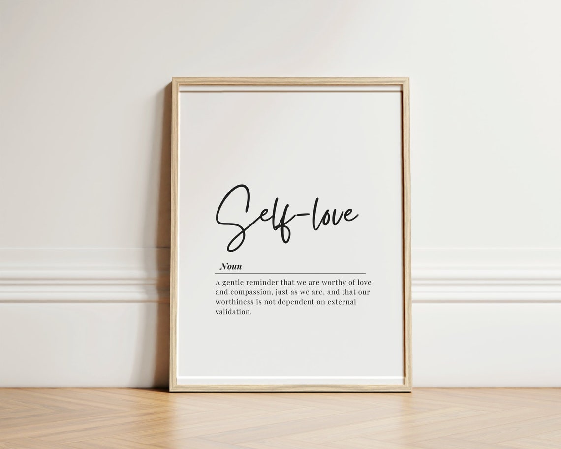 Self-Love Dictionary Definition Script Minimalist Wellness Wall Art