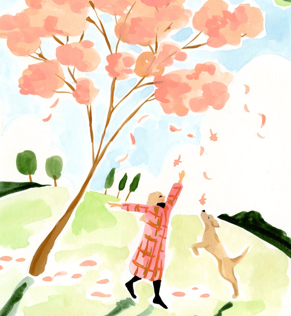 Fall Leaves Art Print, Autumn Girl and Dog - Image 3