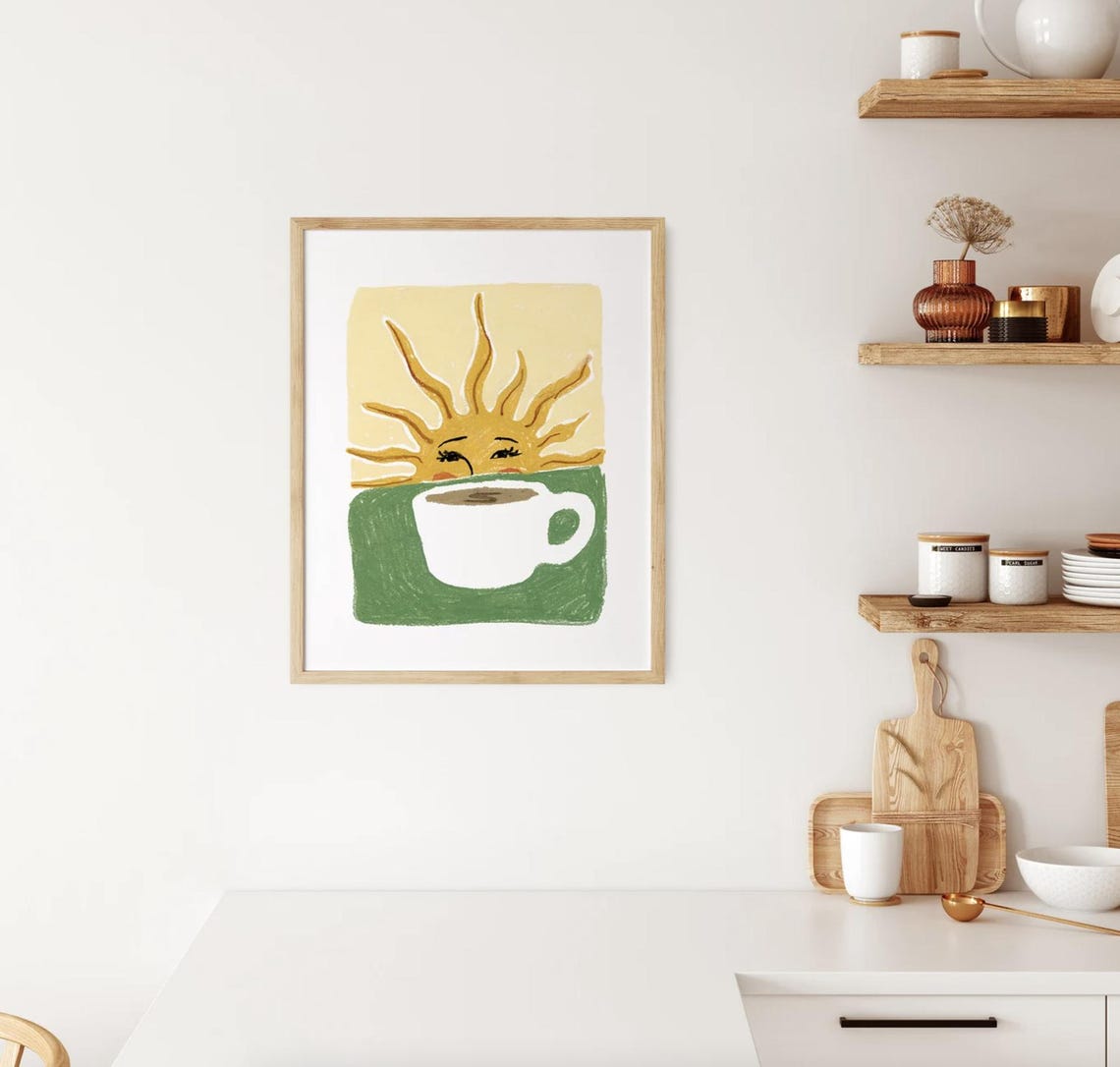 Coffee And Sunshine Art Print Modern Boho Oil Pastel Wall Art Warm Yellow Coffee Lover Decor - Image 2