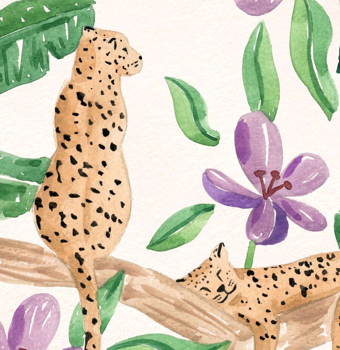 Jungle Leopards Art Print, Botanical Tropical Illustration - Image 4