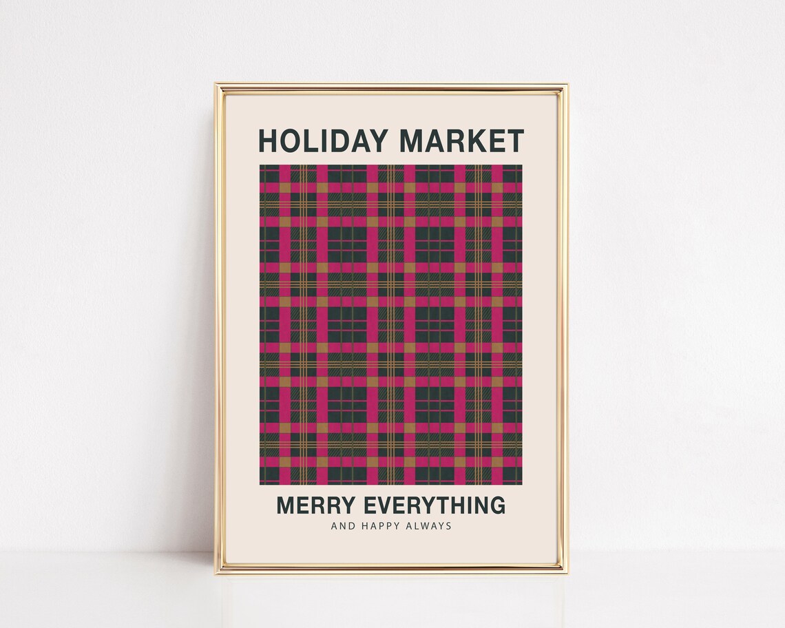 Holiday Market Merry Everything Pink Tartan Plaid Christmas Print