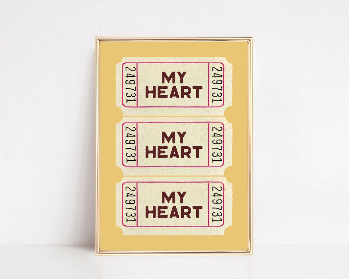 My Heart Vintage Ticket Stub Gold Trio Retro Valentine Poster