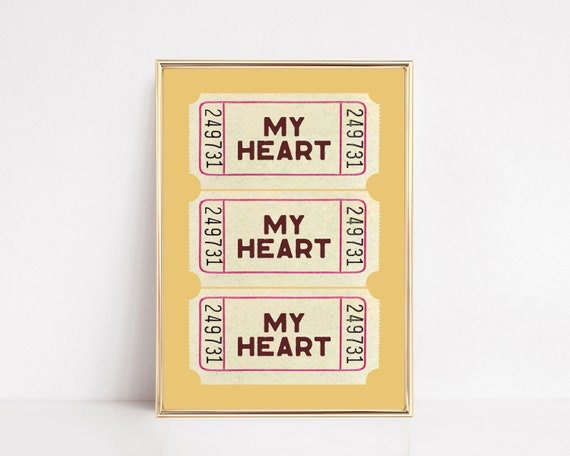 Valentines Day Decor Gift For Him Trendy Heart Ticket Print Cute Valentines Print Valentines Day Wall Art Art