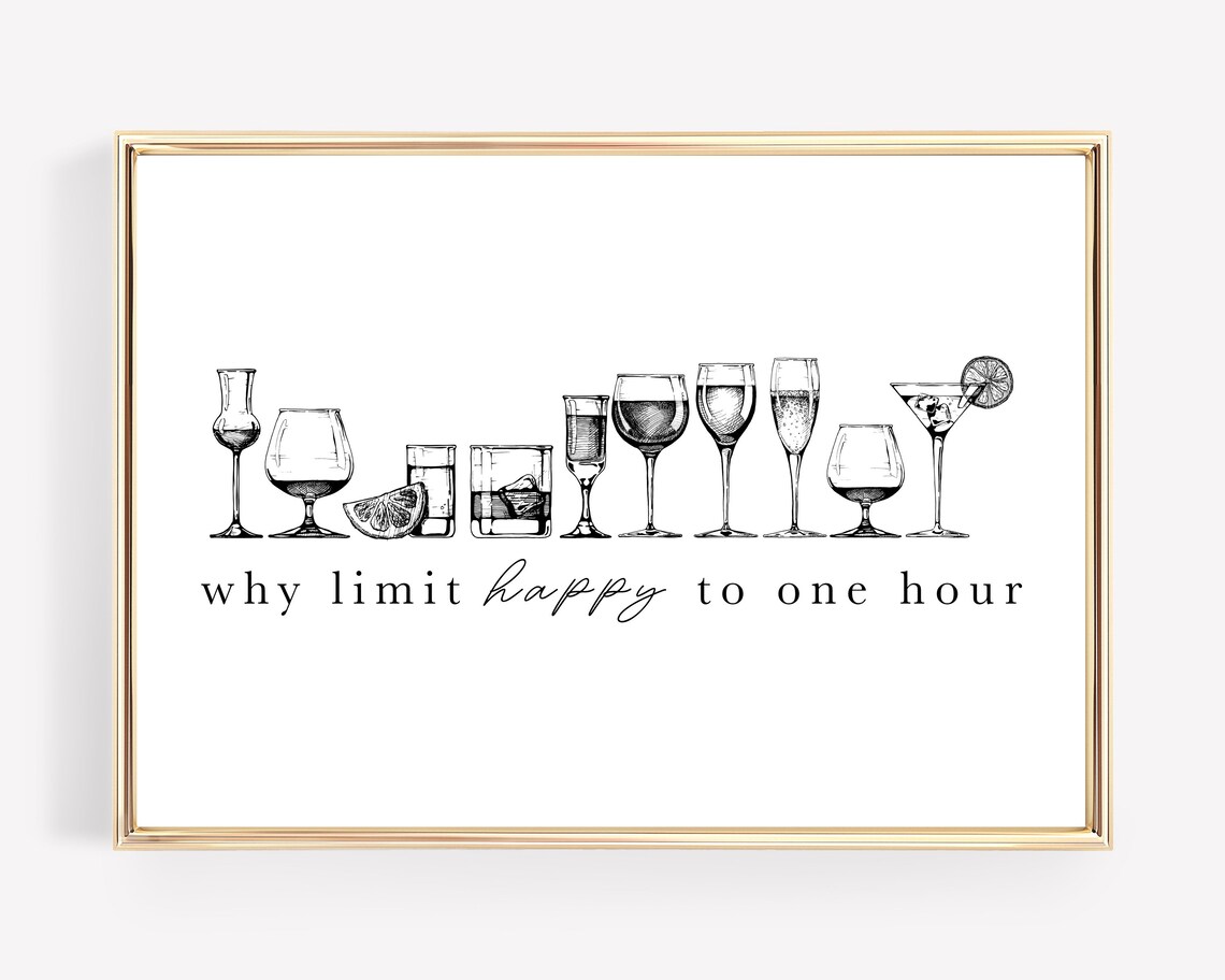 Happy Hour Sign Bar Cart Decor Poster Print
