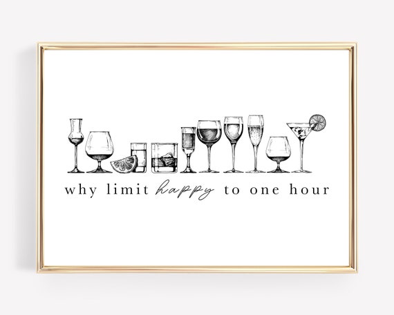 Happy Hour Sign Bar Cart Decor Poster Print
