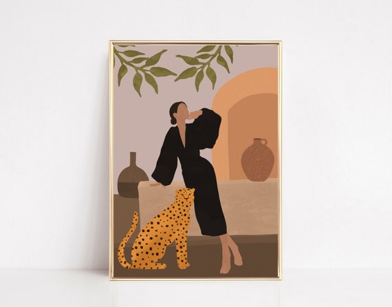 Woman Art Print Tiger Print Feminist Art Wall Art Boho Prints Tiger Woman Art Mid Century Modern Art Tiger Poster