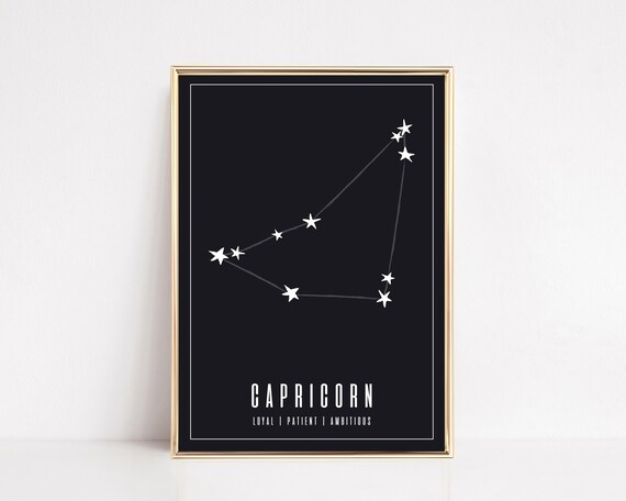 Capricorn Constellation Black Night Sky Loyal Ambitious Zodiac Poster
