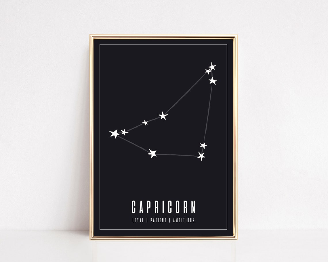 Capricorn Constellation Black Night Sky Loyal Ambitious Zodiac Poster