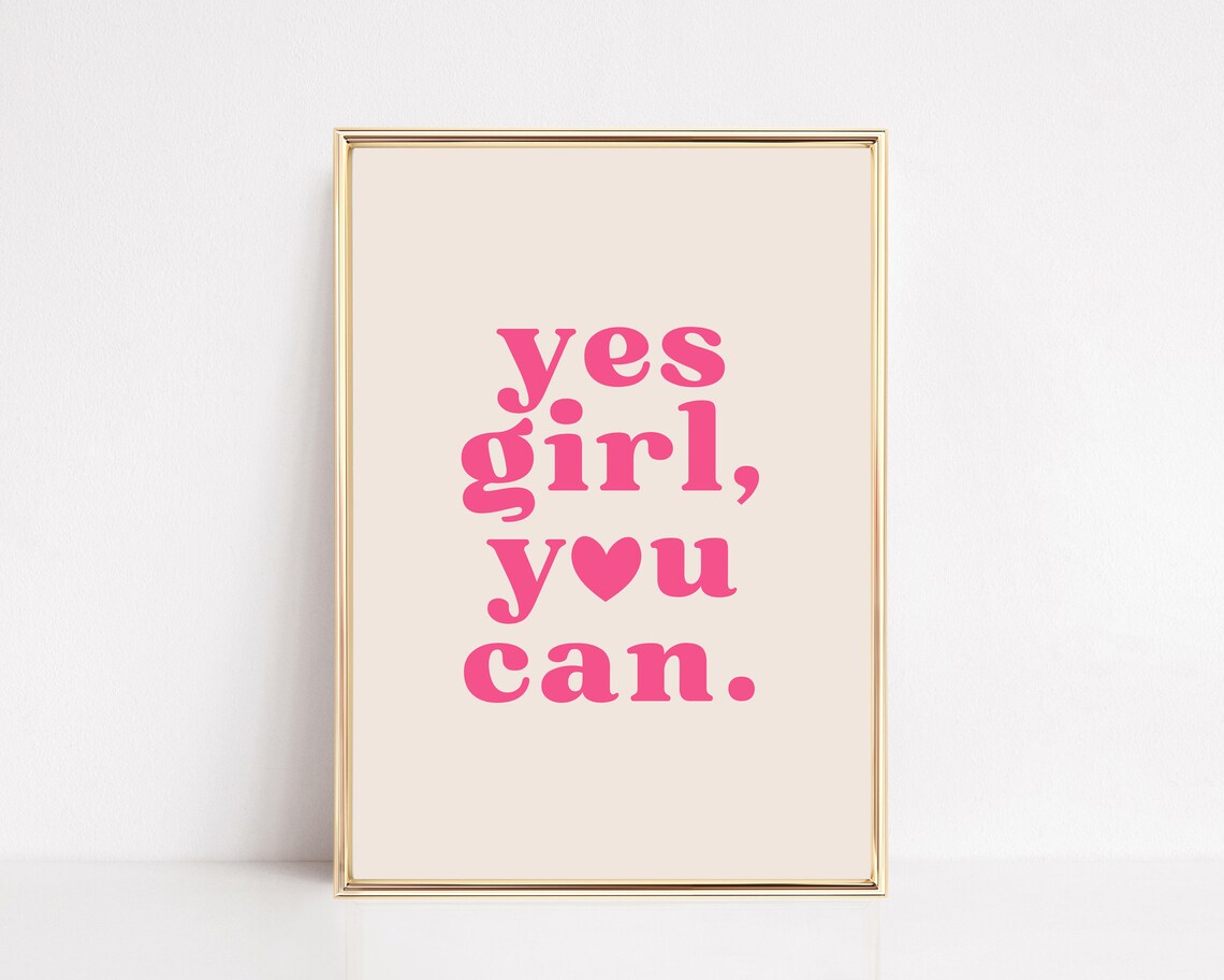 Yes Girl You Can Affirmation Poster, Retro Pink - Image 2