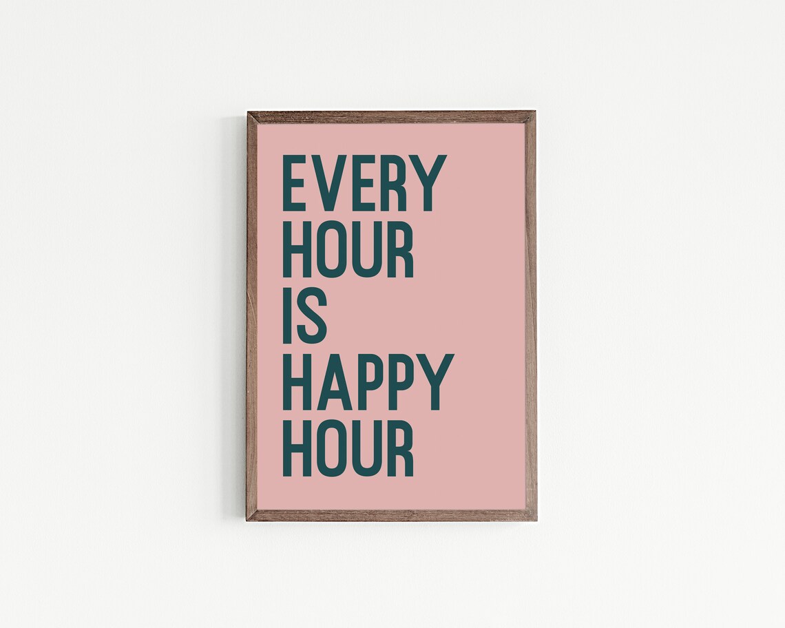 Happy Hour Sign, Trendy Bar Cart Wall Art